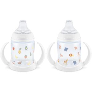 imageNUK Learner Cup 5 Oz Pack of 2 Pink Hearts Soft Spout EasyGrip Handles BPA Free Spill Proof Transition Sippy CupFun Fruits and Animals