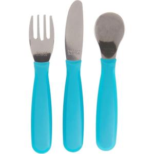 imageNUK Pretensil Dipper Spoon ampamp Fork Set Baby ampamp Toddler SelfFeeding Utensils EasyGrip MessReducing Design 4 PackBlue  Green