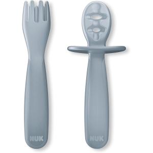 imageNUK for Nature Pretensil Dipper Spoon and Fork Set Easy to Grip for SelfFeeding Development MessFree Feeding Top Rack DishwasherSafe BPA ampamp LatexFreeGray