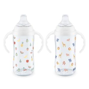 imageNUK Learner Cup Ms Rachel 10 oz 8 Months 2 Pack  Soft Spout EasyGrip Handles BPA Free Spill Proof Transition Sippy CupFruits and Animals